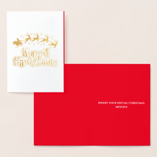 Tarjeta Con Relieve Metalizado Los renos de Santa sleigh se alegran con el mensaj