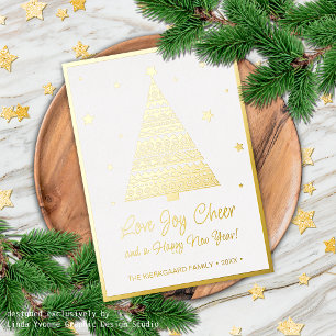 Tarjeta Con Relieve Metalizado Love Joy Cheone Holiday Seasons Greetings Gold