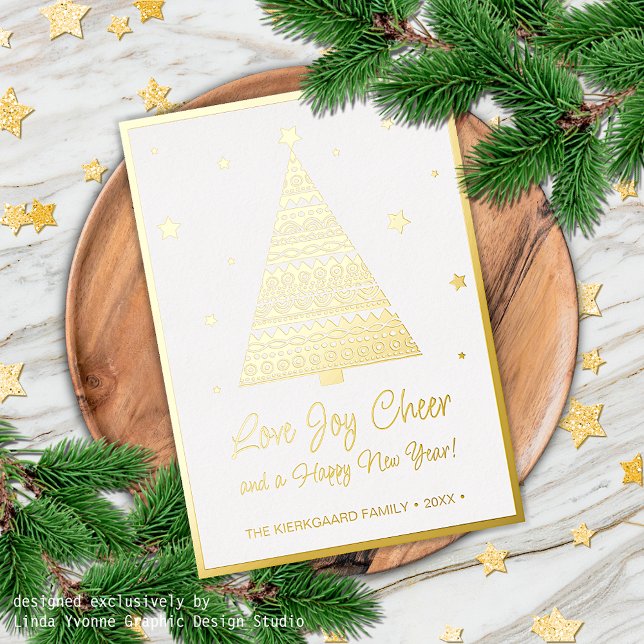 Tarjeta Con Relieve Metalizado Love Joy Cheone Holiday Seasons Greetings Gold (Subido por el creador)