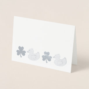 Tarjeta Con Relieve Metalizado LUCKY DUCK Rubber Ducky Shamrock Clover Congrats