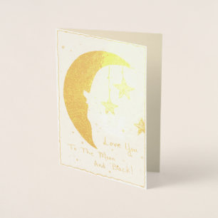 Tarjeta Con Relieve Metalizado Luna y estrellas