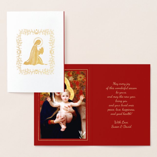 Tarjeta Con Relieve Metalizado Madonna de W.Bouguereau Navidades de lujo Relieve  (Demostración)