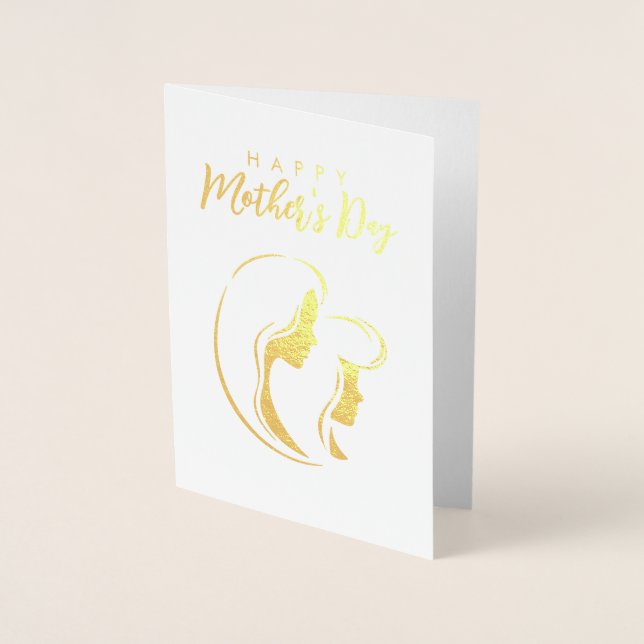 Tarjeta Con Relieve Metalizado Madre e hija | ILUSTRACION | Día de la Madre (Anverso)