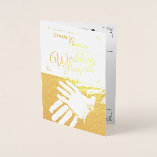 Tarjeta Con Relieve Metalizado Manos de una pareja Boda gay con anillos (Anverso)