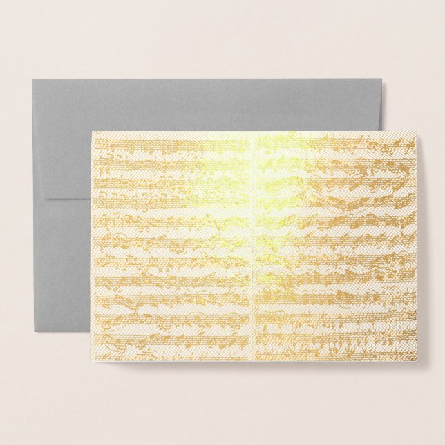Tarjeta Con Relieve Metalizado Manuscrito de música Golden Bach Chaconne (Anverso con sobre)