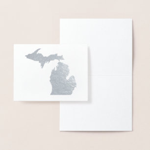 Tarjeta Con Relieve Metalizado Mapa de Michigan en piedra Petoskey de oro o plata
