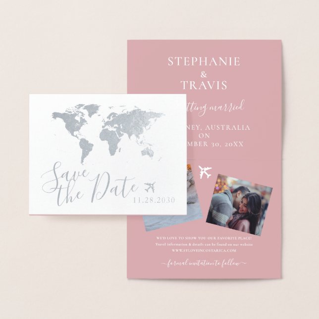 Tarjeta Con Relieve Metalizado Mapa del mundo plateado Destino plegado Guardar la (Demostración)