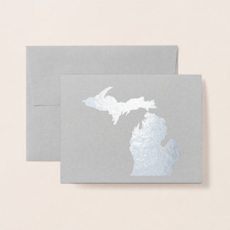 Tarjeta Con Relieve Metalizado Mapa estatal de oro o plata de Michigan y conchas 