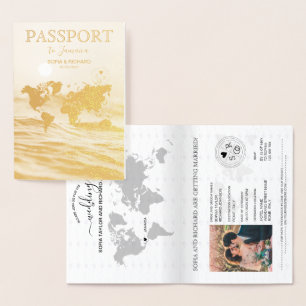 Tarjeta Con Relieve Metalizado Mapa Mundial de Pasaporte de Destino boda JAMAICA 