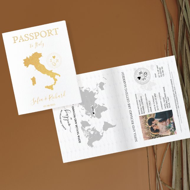 Tarjeta Con Relieve Metalizado Mapa mundial de pasaporte de destino de boda ITALI (Subido por el creador)