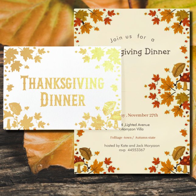 Tarjeta Con Relieve Metalizado  maple leaves& musrooms - Thanksgiving invitation (Subido por el creador)