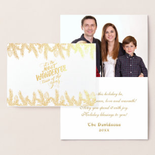 Tarjeta Con Relieve Metalizado Marco dorado para invierno Deseos feriales de invi