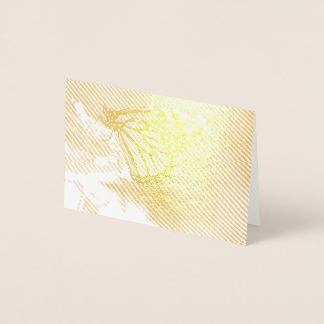 Tarjeta Con Relieve Metalizado Mariposa monarca alimentadora (Anverso)