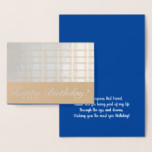 Tarjeta Con Relieve Metalizado Masculine Plaid Stripes Blue Mejor Amigo Cumpleaño