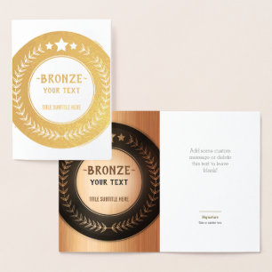 Tarjeta Con Relieve Metalizado MEDALLA DE Bronce Campeón IMPRESIÓN PERSONALIZADA