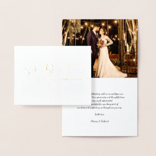 Tarjeta Con Relieve Metalizado Mejor Día Foto de Boda Agradecimiento Lámina