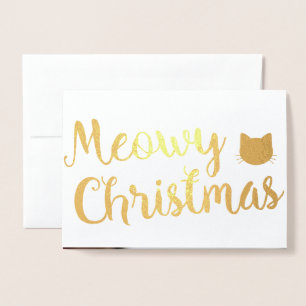Tarjeta Con Relieve Metalizado Meowy Navidades Holiday Cat Pun Design