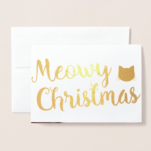 Tarjeta Con Relieve Metalizado Meowy Navidades Holiday Cat Pun Design (Anverso con sobre)