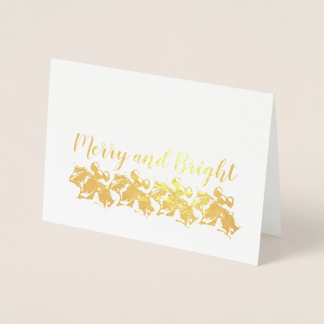 Tarjeta Con Relieve Metalizado Merry and Bright Holly Sprigs (Anverso)