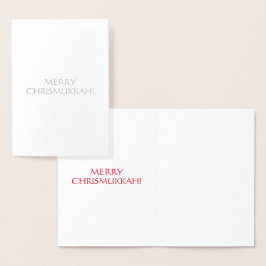 Tarjeta Con Relieve Metalizado Merry Chrismukkah rojo int. letras - plata / oro