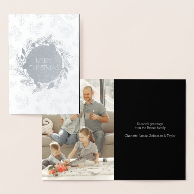 Tarjeta Con Relieve Metalizado Merry Christmas Photo Wreath (Demostración)