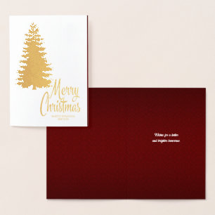 Tarjeta Con Relieve Metalizado Merry Christmas Tree Red and Gold Business