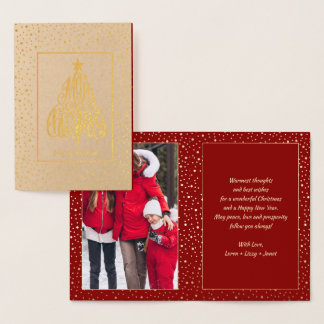 Tarjeta Con Relieve Metalizado Merry Christmas Tree Shape Calligraphy