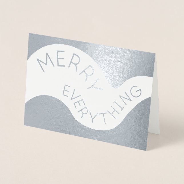 Tarjeta Con Relieve Metalizado Merry Everything Cured Typography Holiday Silver (Anverso)