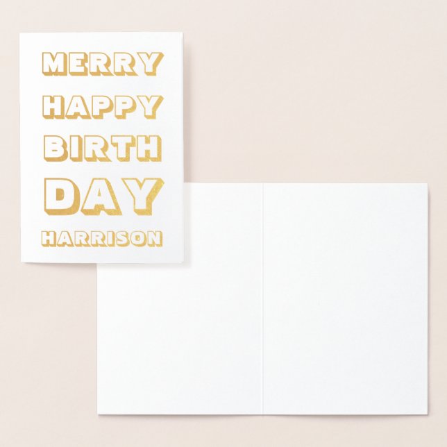 Tarjeta Con Relieve Metalizado Merry Happy Birthday nombre personalizado Navidade (Demostración)