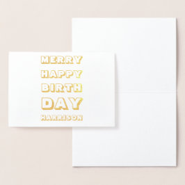 Tarjeta Con Relieve Metalizado Merry Happy Birthday nombre personalizado Navidade