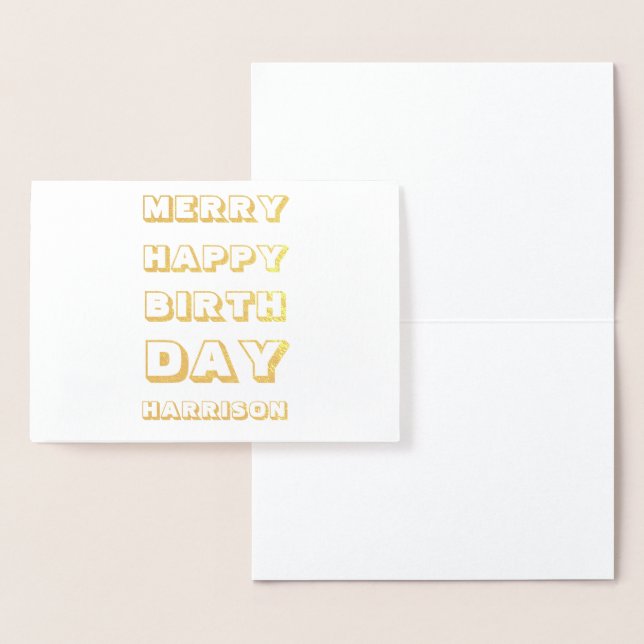 Tarjeta Con Relieve Metalizado Merry Happy Birthday nombre personalizado Navidade (Demostración)