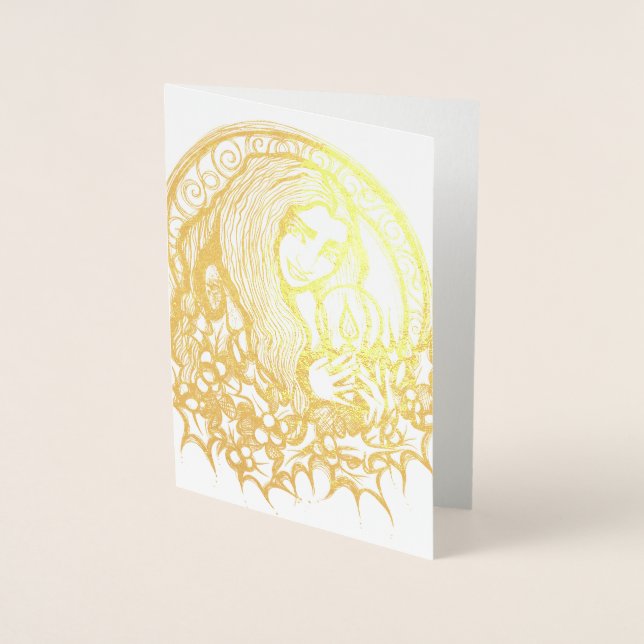 Tarjeta Con Relieve Metalizado Merry Yule Witch (Anverso)