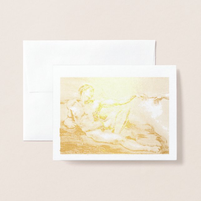 Tarjeta Con Relieve Metalizado Mi propio dibujo del Adán de Miguel Ángel (Anverso con sobre)