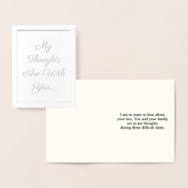 Tarjeta Con Relieve Metalizado "Mis Pensamientos Están Contigo..."