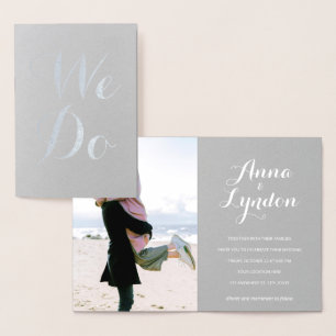 Tarjeta Con Relieve Metalizado Moda Florecer   Boda Photo Silver
