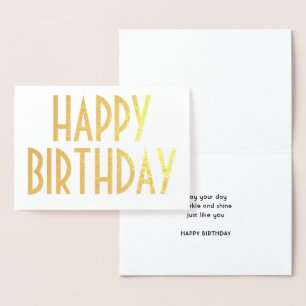Tarjeta Con Relieve Metalizado Moda Tipografía Vintage Cumpleaños Feliz Minimalis