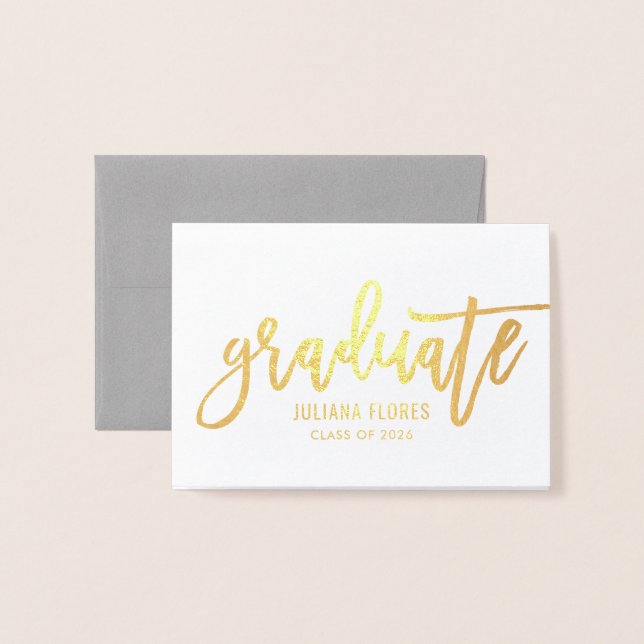 Tarjeta Con Relieve Metalizado Modern 2023 Nombre de graduado personalizado Gold (Anverso con sobre)