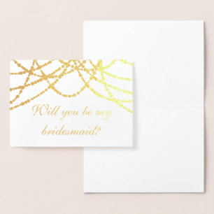 Tarjeta Con Relieve Metalizado Modern Be My Bridesmaid Gold String Lights