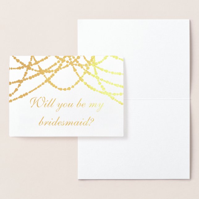 Tarjeta Con Relieve Metalizado Modern Be My Bridesmaid Gold String Lights (Demostración)