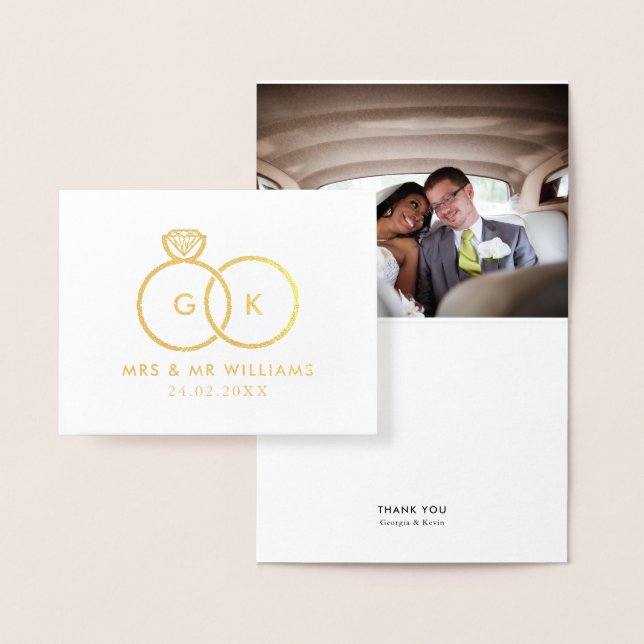 Tarjeta Con Relieve Metalizado Modern Rings Custom Wedding Photo You Note (Demostración)
