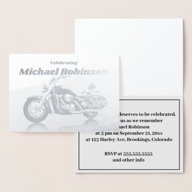 Tarjeta Con Relieve Metalizado Moderna celebración de la vida en motocicleta (Demostración)