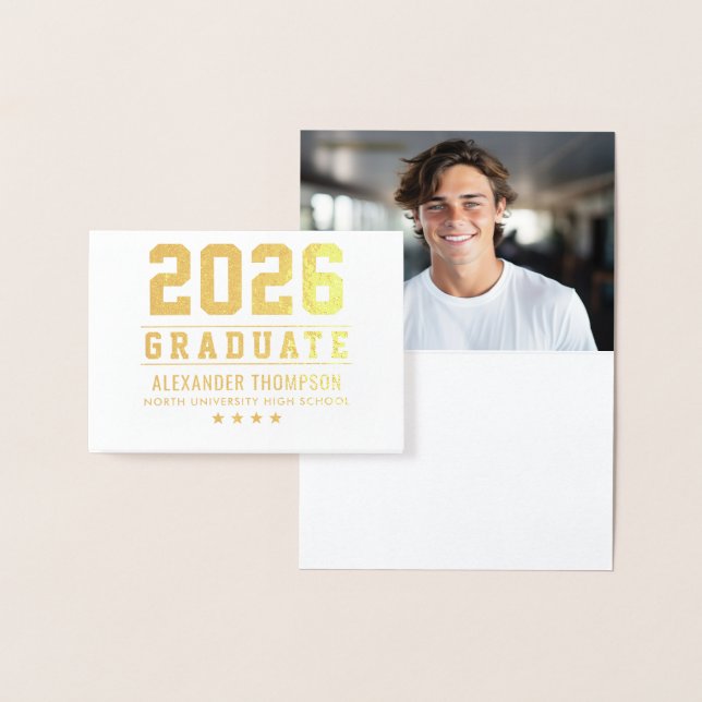 Tarjeta Con Relieve Metalizado Moderna foto de oro para Personalizado graduado 20 (Demostración)