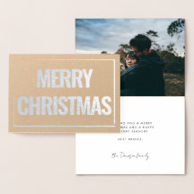 Moderna y simple Feliz Navidad plata de foto