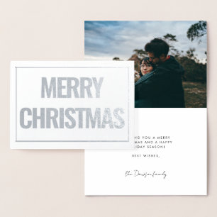 Tarjeta Con Relieve Metalizado Moderna y simple Feliz Navidad plata de foto