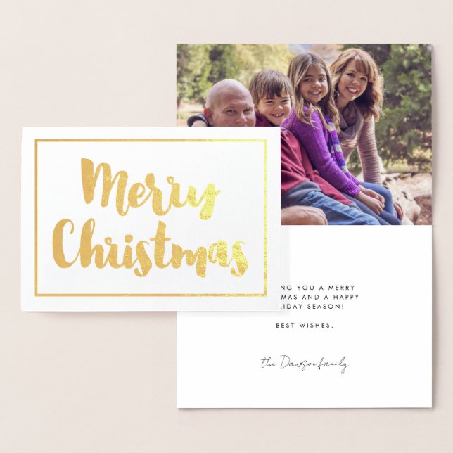 Tarjeta Con Relieve Metalizado Moderno Fotomía de oro de la familia Merry Christm (Demostración)
