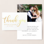 Tarjeta Con Relieve Metalizado Moderno Gracias Boda Pareja Foto Oro<br><div class="desc">Tarjeta de Relieve metalizado dorado fotográfico de agradecimiento Boda moderna</div>