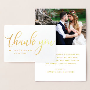 Tarjeta Con Relieve Metalizado Moderno Gracias Boda Photo Gold