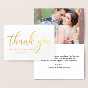 Tarjeta Con Relieve Metalizado Moderno Gracias Boda Photo Gold