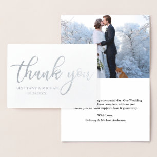 Tarjeta Con Relieve Metalizado Moderno Gracias Boda Photo Silver