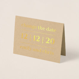 Tarjeta Con Relieve Metalizado Moderno y simple cambio de fecha Boda Gold Kraft